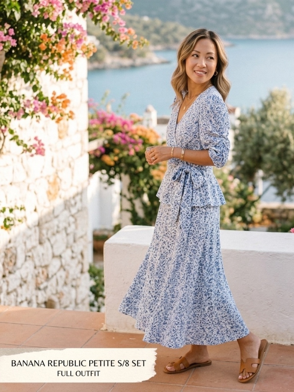 Banana Republic Petite 2-Piece Blue & White Floral Set - Petite Small / 8